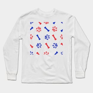 Blue and red doodle paw prints Long Sleeve T-Shirt